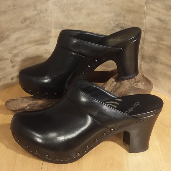 Dansko Shoes - Dansko Rae Black Leather Studded Block Heel Mule